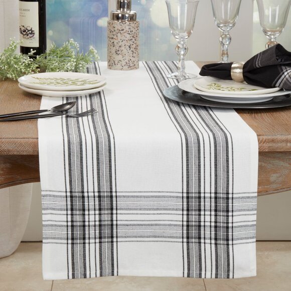 Farmhouse Black & Off White Plaid 16x72 in Runner & 4 pcs 20 in Cloth Napkins - Picture 2 of 5
